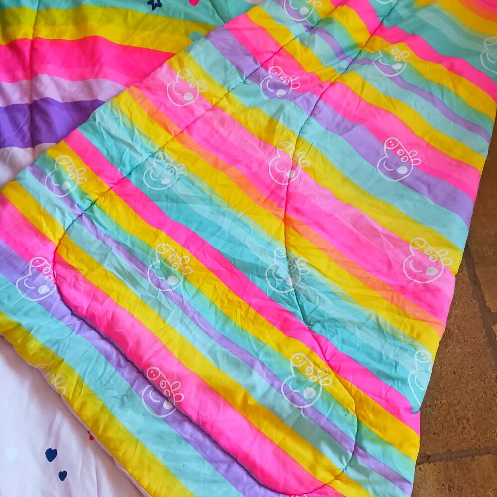2003 PEPPA PIG & UNICORN Twin Comforter Pink & Rainbow Reversible 71x 81.5 Vntg - Picture 5 of 16